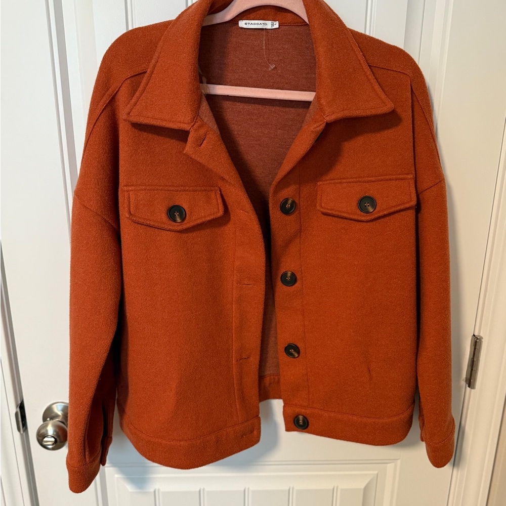 Staccato Women's Size Large Rust Orange Button Up Shacket Jacket